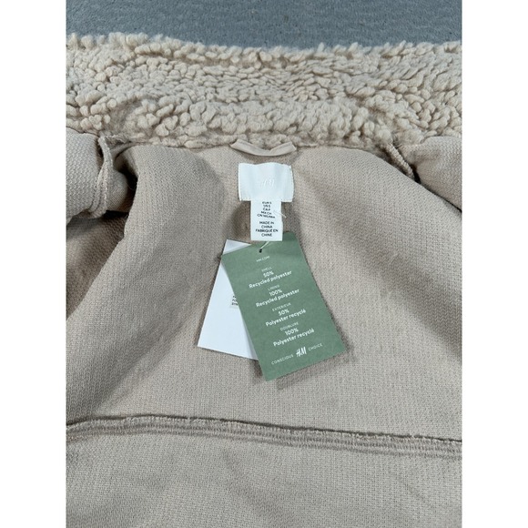 H&M Shirt Jacket Women's Small Beige Teddy Shacket Shearling Cozy Oversized - Picture 4 of 9
